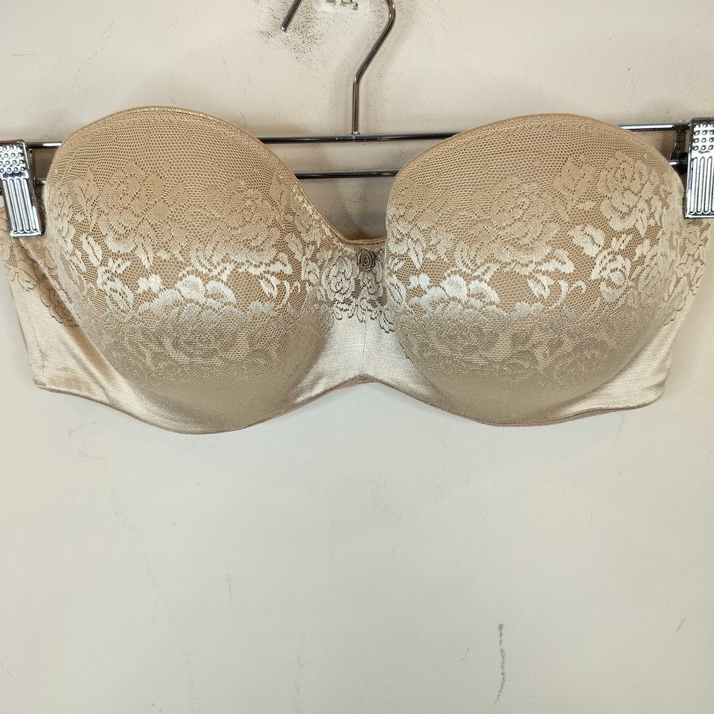 Soma Stunning Support Strapless Bra 36DD Floral Beige Nude Underwire